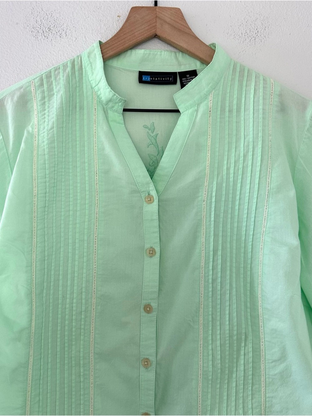 Vintage RELATIVITY 100% Cotton Mint Green Button up Embroidery Sz Plus 1X Boho - Picture 2 of 16